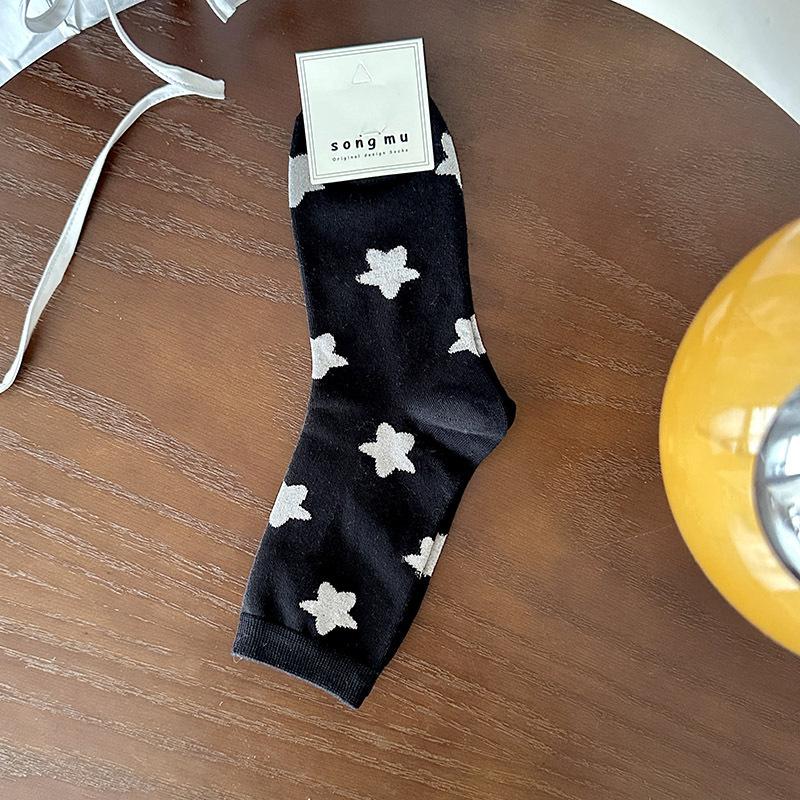 Star and Moon Polka Dot Socks for Women's Mid-calf In Autumn, Cute and Sweet Pile Socks, Trendy Long Socks
