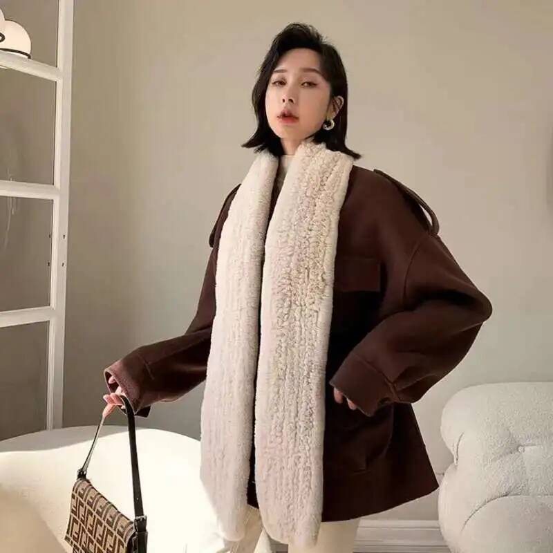 Rex Rabbit Fur Scarf Winter Medium Long fur Scarf Natural Fur Thickened Warm Fur Scarves Neck Warmer Female Real Fur Scarves