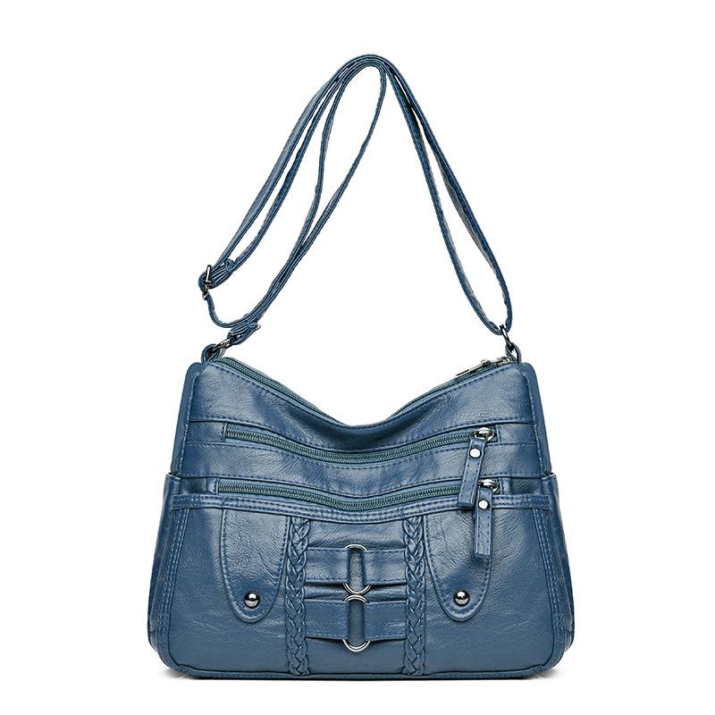 

Корейская женская сумка кроссбоди через плечо из вымытой кожи большой вместимости - Новая мода, Многослойная, Простой дизайн для мам синий