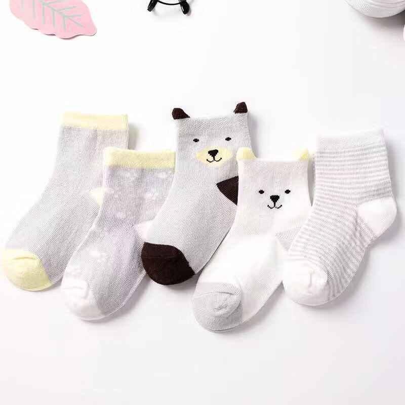5Pairs Children Short Socks Fashion Stripe Kids Mid Tube Sock Girls Boys Sport Socks Baby Cotton Sock Cotton Breathable Footwear