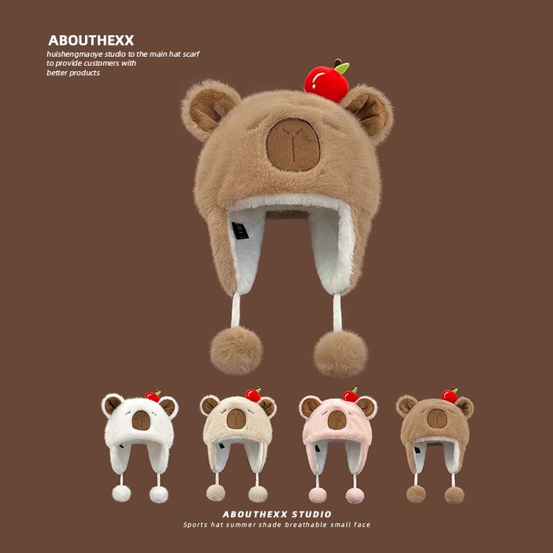 Neue Cartoon Niedliche Kapibara Plüsch Lei Feng Mütze Damen Herbst und Winter Warme Ohrenschutzmütze Vielseitige Überziehmütze für Herren