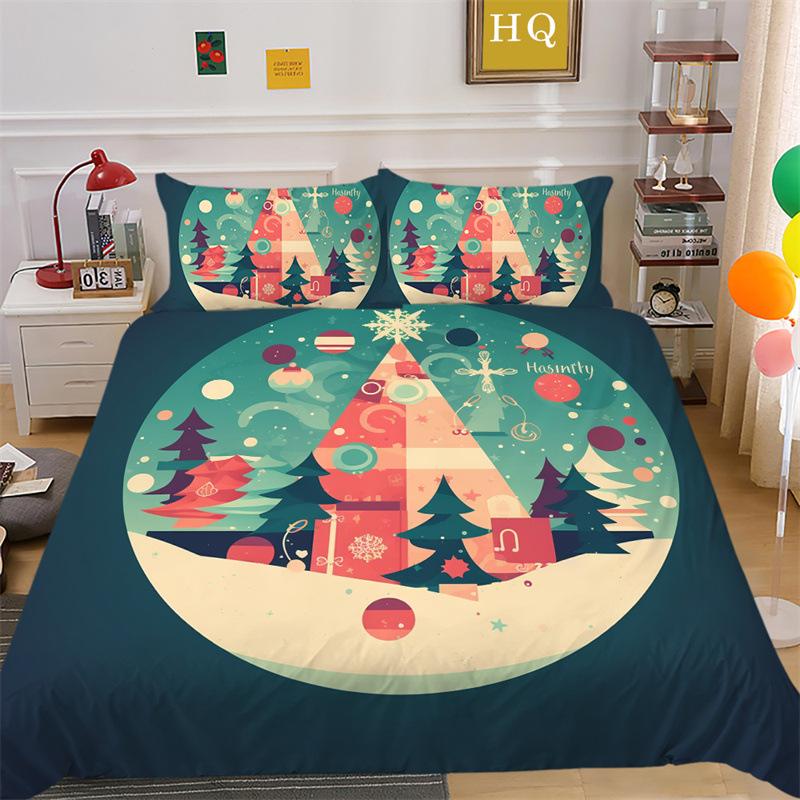 Weihnachts-Schneeszene 3D-gedruckter Polyester-Kissenbezug Bettbezug Zwei- oder Dreiteiliges Set