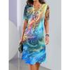 2026 Summer Retro Texture Printing Short-sleeved Dress Ladies Casual Fashion Round Neck Loose Dress