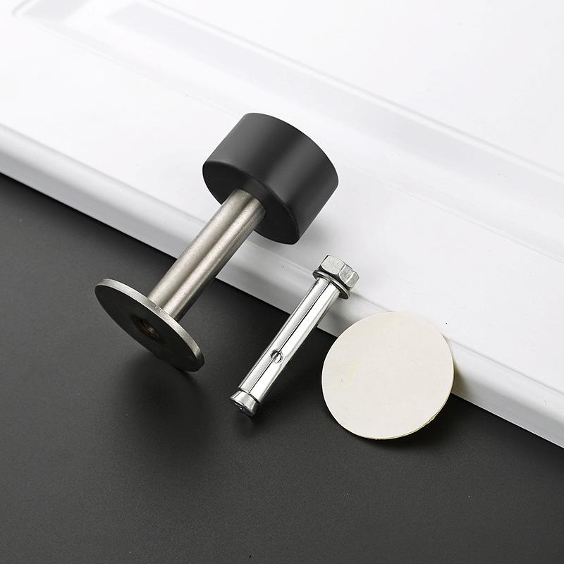 Non-Punch Thickened Stainless Steel Glass Door Stop with Rubber Top - Anti-Collision Limiter for Bathroom or Hotel Entrances