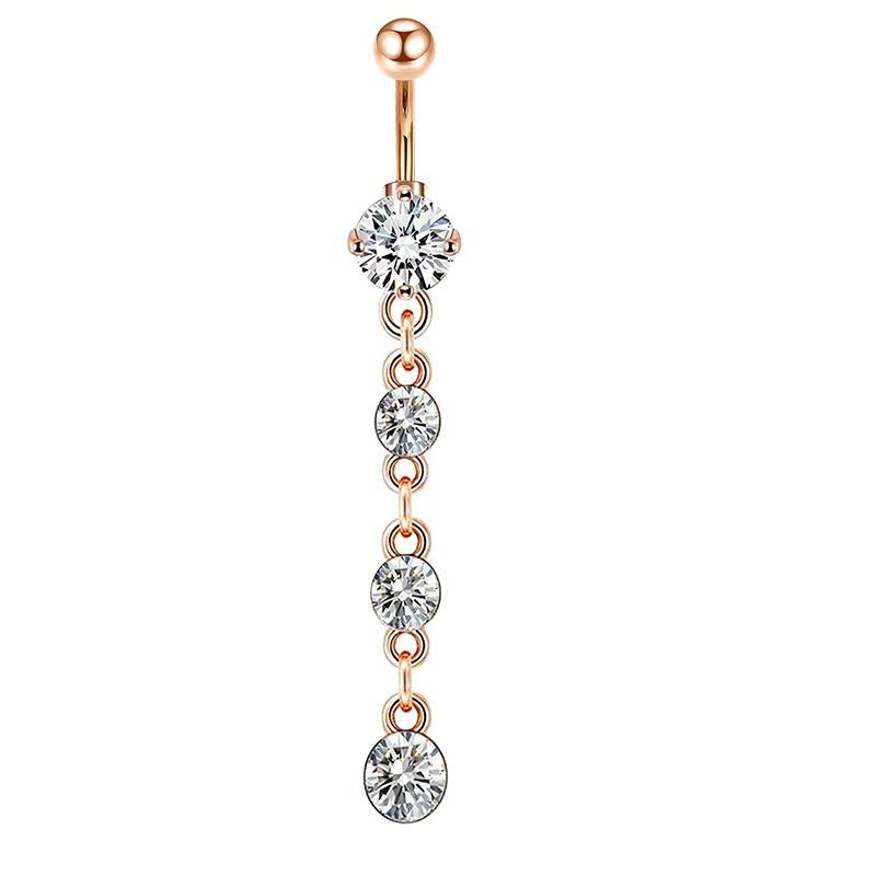 1pc 316L Surgical Steel Dangle CZ Gems Belly Button Ring Cubic Zirconia Drop Pendant Navel Nail Body Piercing Zircon