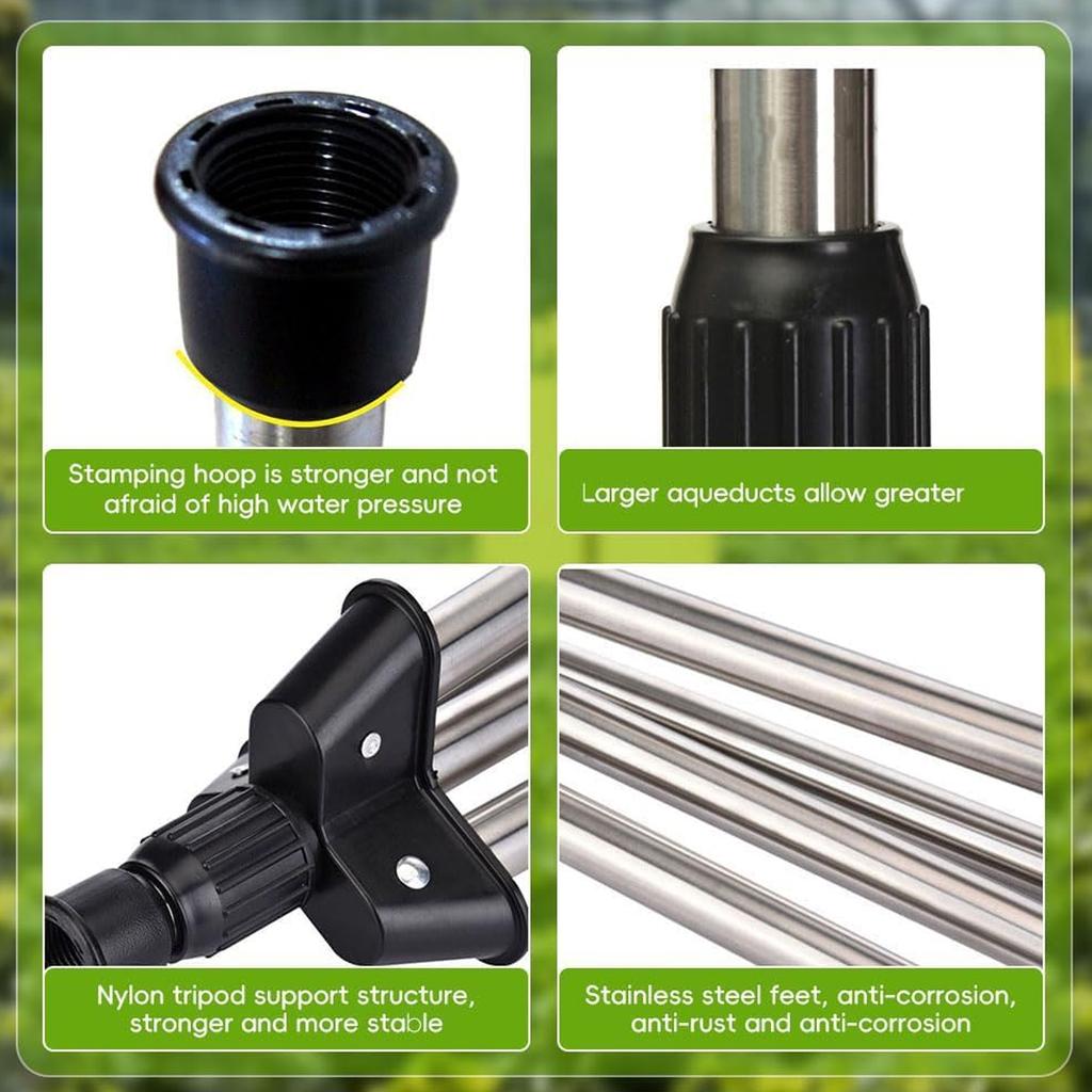 Lawn Metal Base Tripod Sprinkler Head Leakproof Design 3/4in Hose Fitting Customizable Sprayed Patterns Outdoor Watering