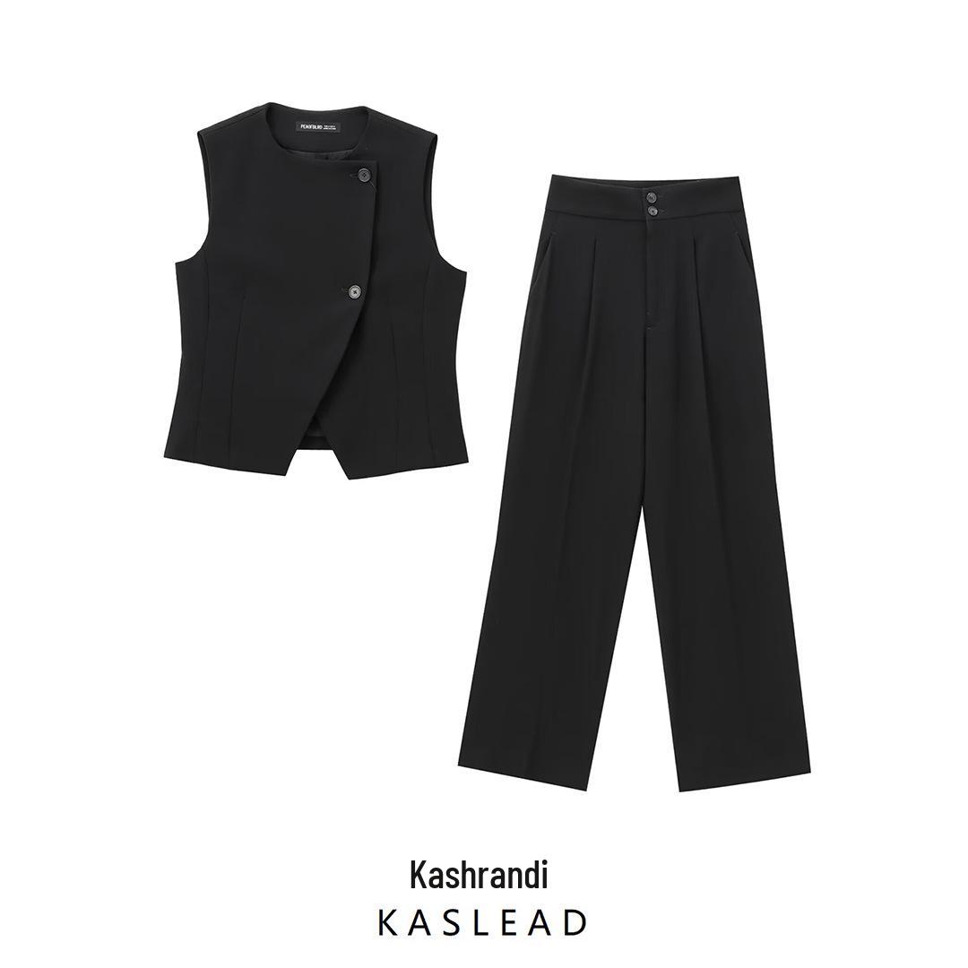 

2024 Autumn Women s Asymmetrical Vest & Casual Pants - Euro-American Style Fashion XS