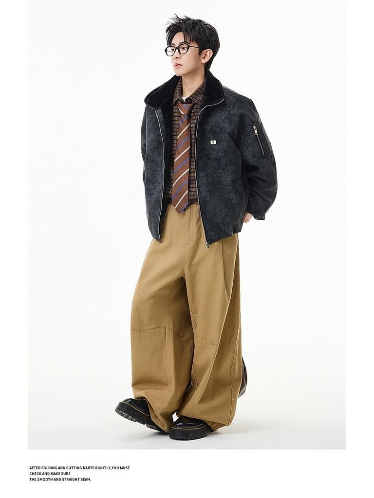 Men's Trendy Thickened Cotton Lapel Jacket for 2025 Fall/Winter - Loose Warm Motorcycle Outerwear