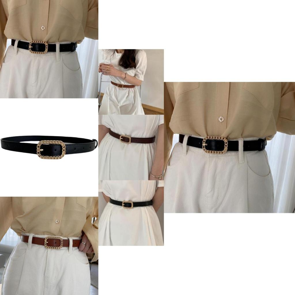 Chic Minimalist Ladies Pu Chain Rectangle Buckle Vintage Waist Belt For Dresses