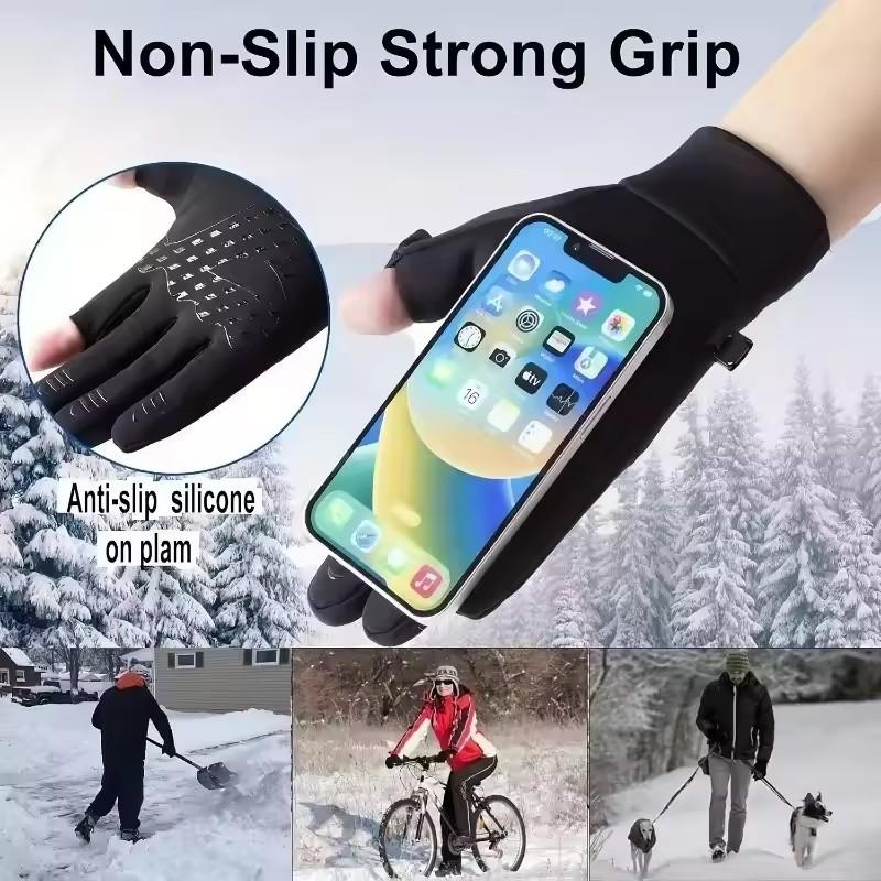 Winter Warm Portable Pocket Gloves Men's and Women's Touchscreen Reflective Zipper Gloves Outdoor Fishing and Skiing Gloves