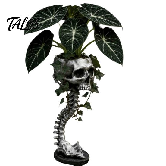 Artistic Desk Accessory Gothic Skull Spine Planter, Resin Skeleton Planter Pot, Horror Halloween Personalized Gift for Goth Flower Vase, Spooky