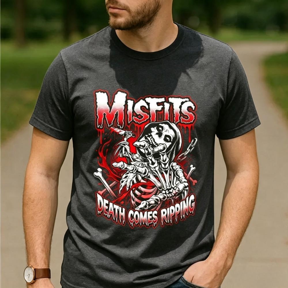 Vintage Misfits Rock Band Tee Static Age Album Last Caress Famous Monsters Print Unisex Punk Rocker Casual Short Sleeve T Shirt