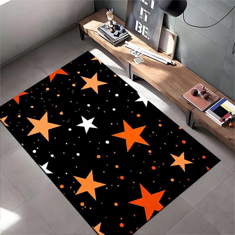 Starry Black Carpet with Orange and White Stars Decorative Rug Suitable for use as an anti-slip for living room bedroom sofas