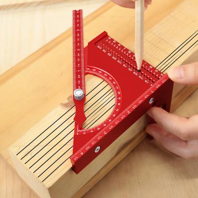 Équerre Protractor 3D Réglable à 180 Degrés pour Travail du Bois Règle Triangle en Aluminium avec T-square Trous de Traçage