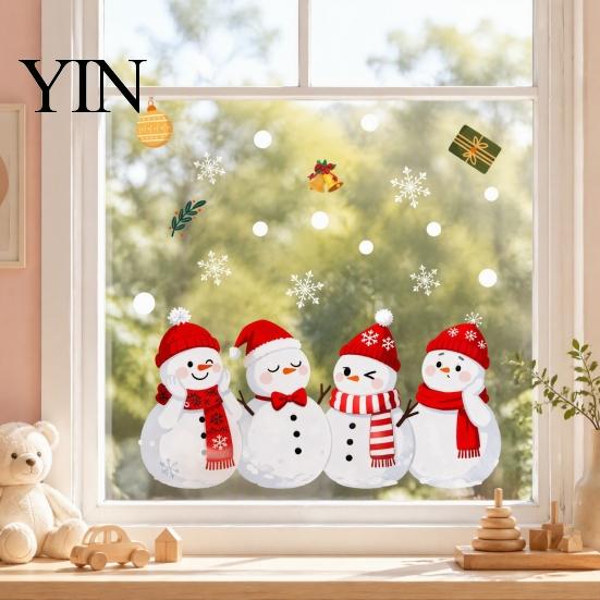 Merry Christmas Decor 1/2 Sheets Snowman Window Cling, Cartoon Decorative Glass Sticker Sticker, Waterproof Static Decal for Winter Holiday