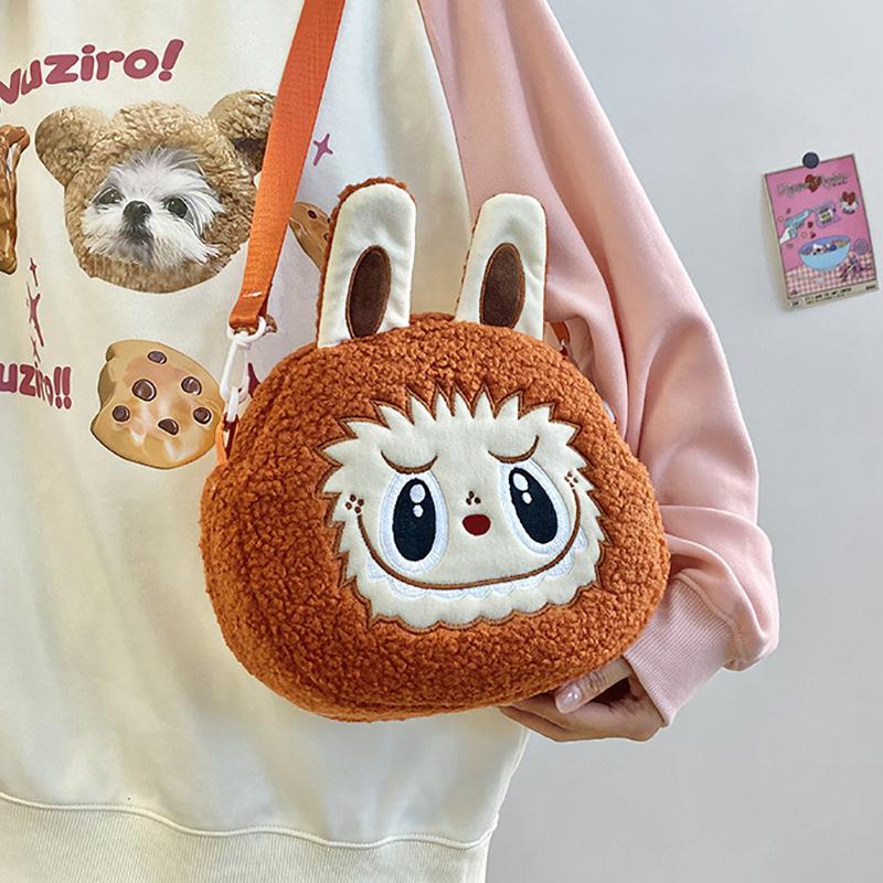 Cartoon Kawaii Labubu Shouder Bags Cute Versatile Plush Doll Backpack For Women Girls Simple Crossbody Bags Gifts