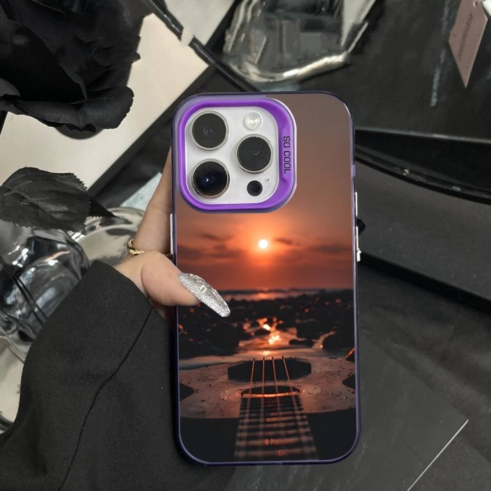 Musical Guitar Art Phone Case For iPhone 16,15,14,17,13,12,11,XS,Mini,Pro,SE,MAX Purple Matte Silicone Cover