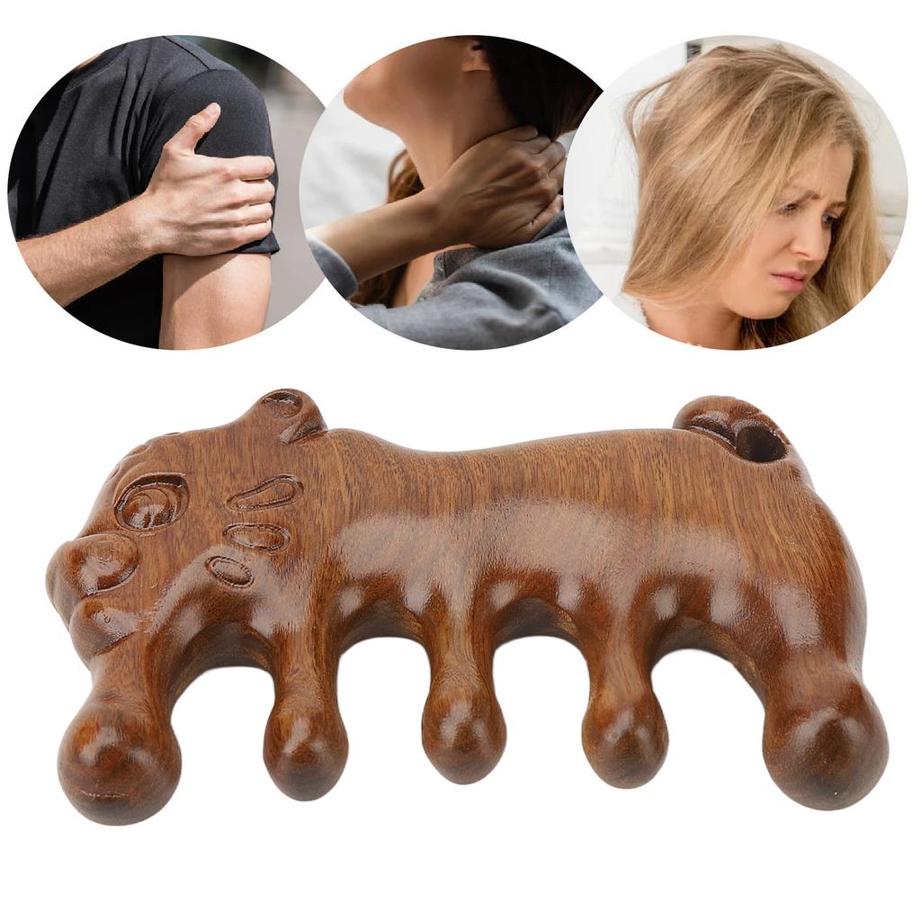 Wooden Head Scalp Comb Animal Shape Dredge Meridian Sandalwood Wide Tooth Massaging Comb