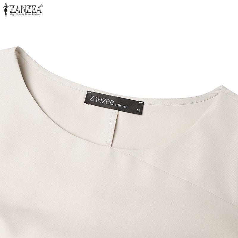 ZANZEA Abito casual da donna a maniche 3/4 e girocollo a tinta unita