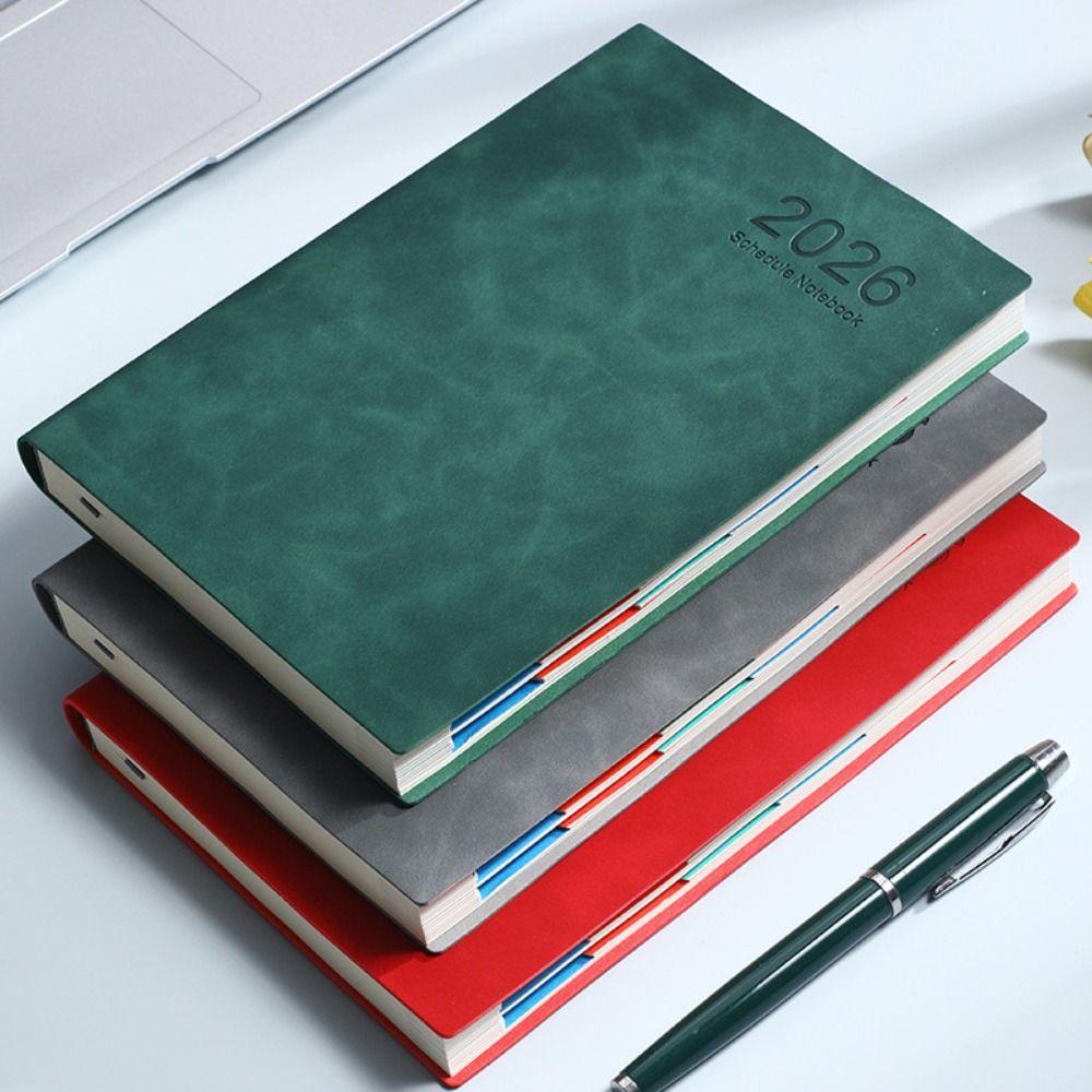 with Ribbon Bookmark 2026 365-Day Schedule Notebook PU Leather Cover Schedule Planner Notepad  Gift