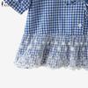 ZANZEA Women Summer Round Neck Lace Patchwork Plaid Casual Ruffled Blouse