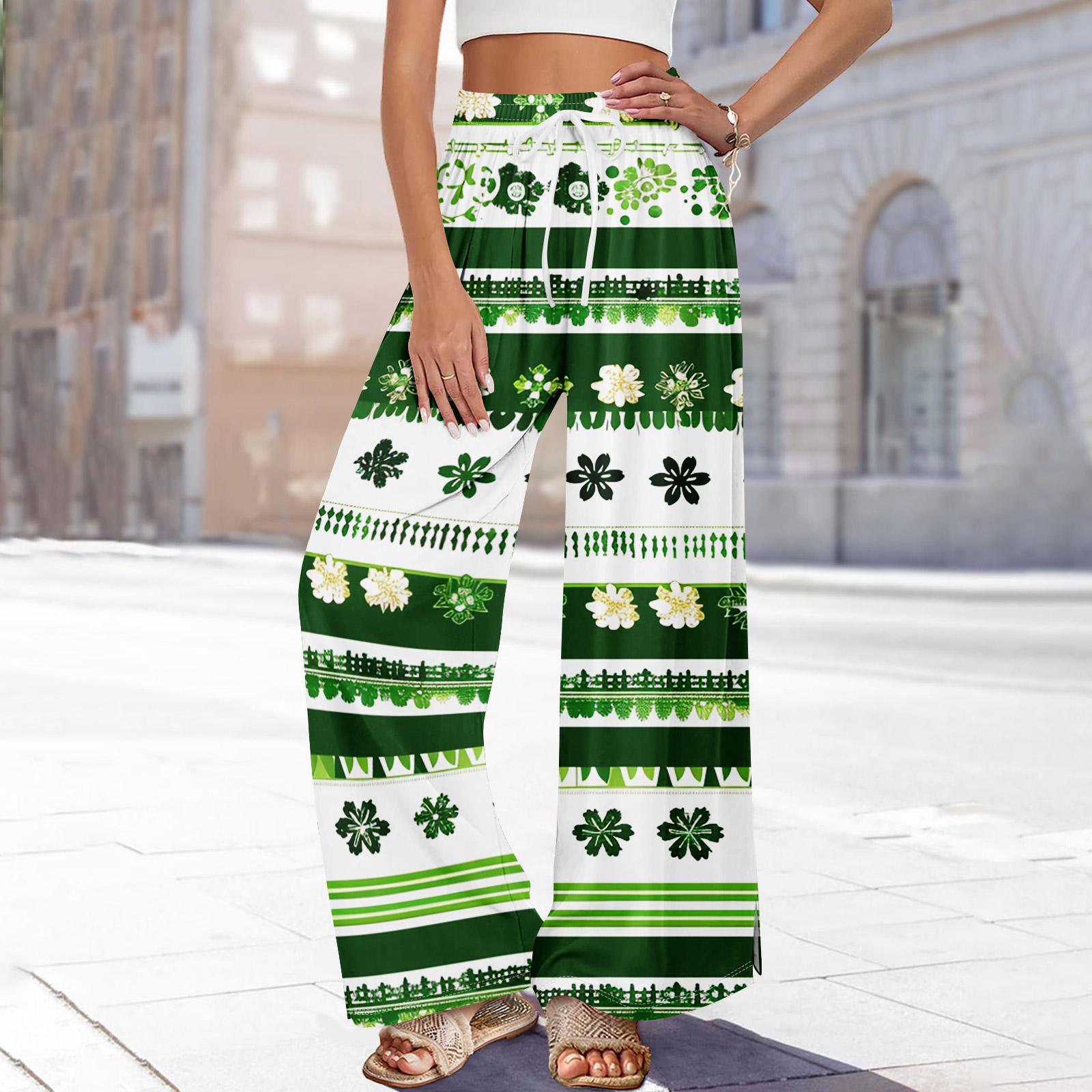 

Жіночі літні штани-палацо з високою талією та широкими штанинами з принтом та кишенями XL білий