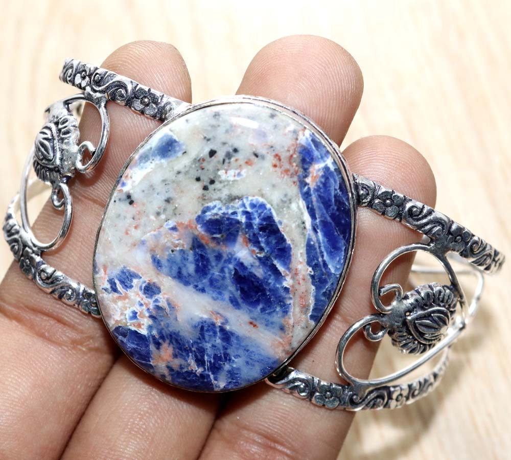Sodalite 925 Silver Plated Bangle 7" Exquisite Jewelry Limited Stock Deal l3H14