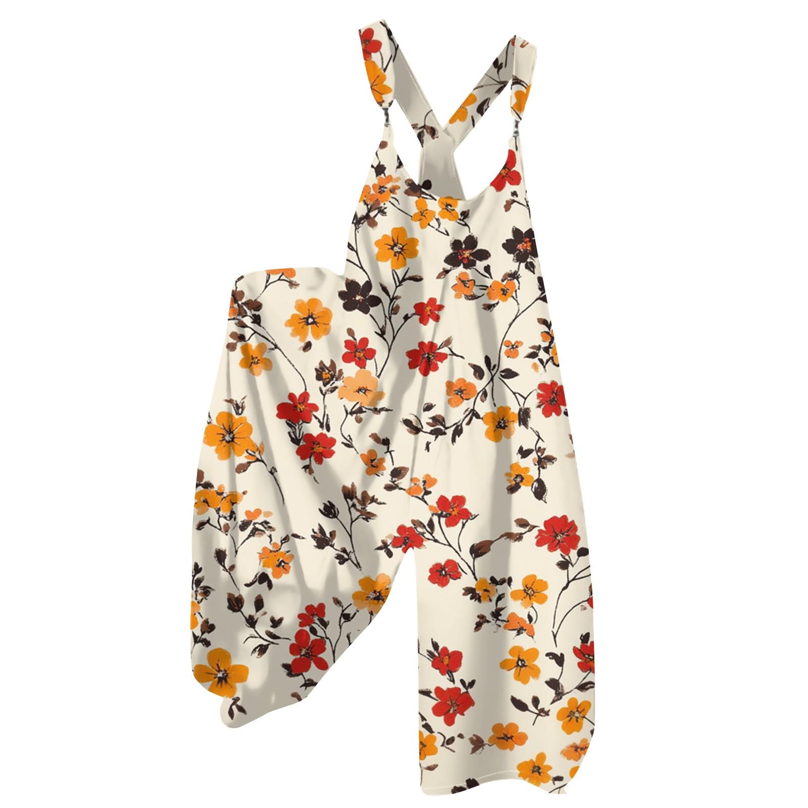 

Женский летний комбинезон с цветочным принтом в винтажном стиле (Нерегулируемые ремни) XL шафрановый