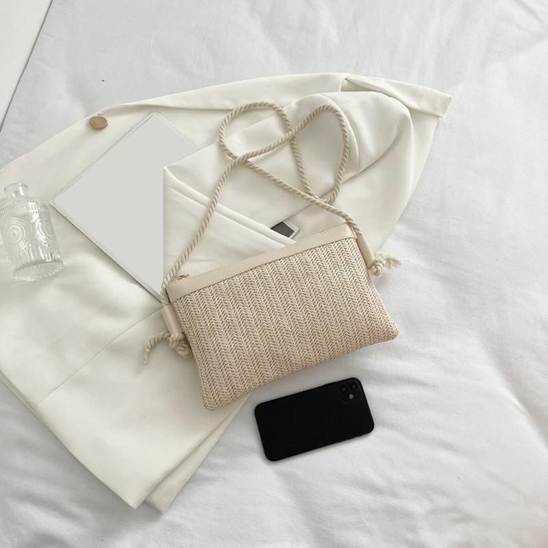 Damen Umhängetaschen Handgefertigt Rattan Crossbody Handtaschen Gestrickt Sommer Strand Kleine Geldbörse