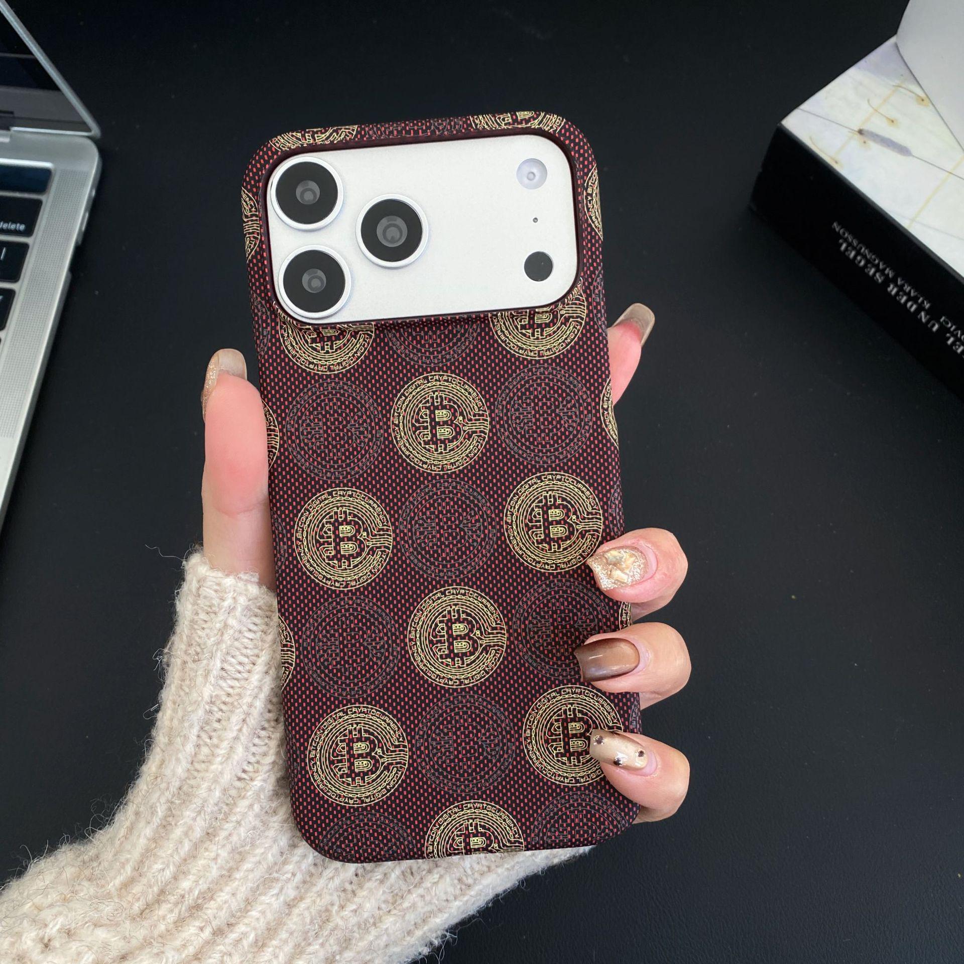 

Compatible iPhone 17 Pro Max Kevlar Pattern Magnetic Bitcoin Case - Apple 16 Half-Cover PC Protector 17 Pro