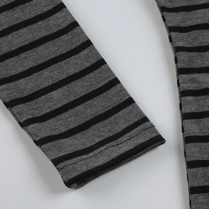 Women's Striped One-shoulder Long-sleeved Top Slouchy Wind Niche Hundreds of Light Cover-up Meat Thin T-shirt