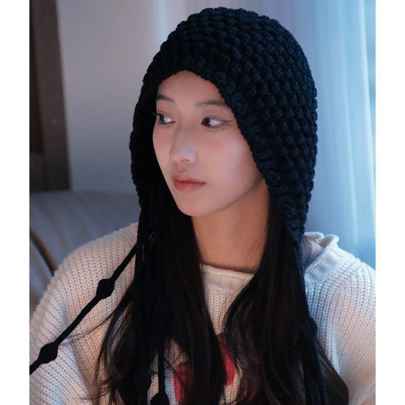 2024 Nouveau Hiver Femmes/Hommes Fait Main Pompon Rouge Tricoté Laine Chaud Chapeau Baotou Protection Oreilles Chapeau à Sangle