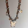 Collier papillon Maillard Heavy Industry pour femme, ras du cou rétro marron en cuir, collier de niche de luxe léger