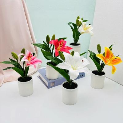 Multicolor Lilies Artificial Flower Potted Photo Props Plastic Faux Bonsai Elegant Simulation Flowerpotted Home Decoration
