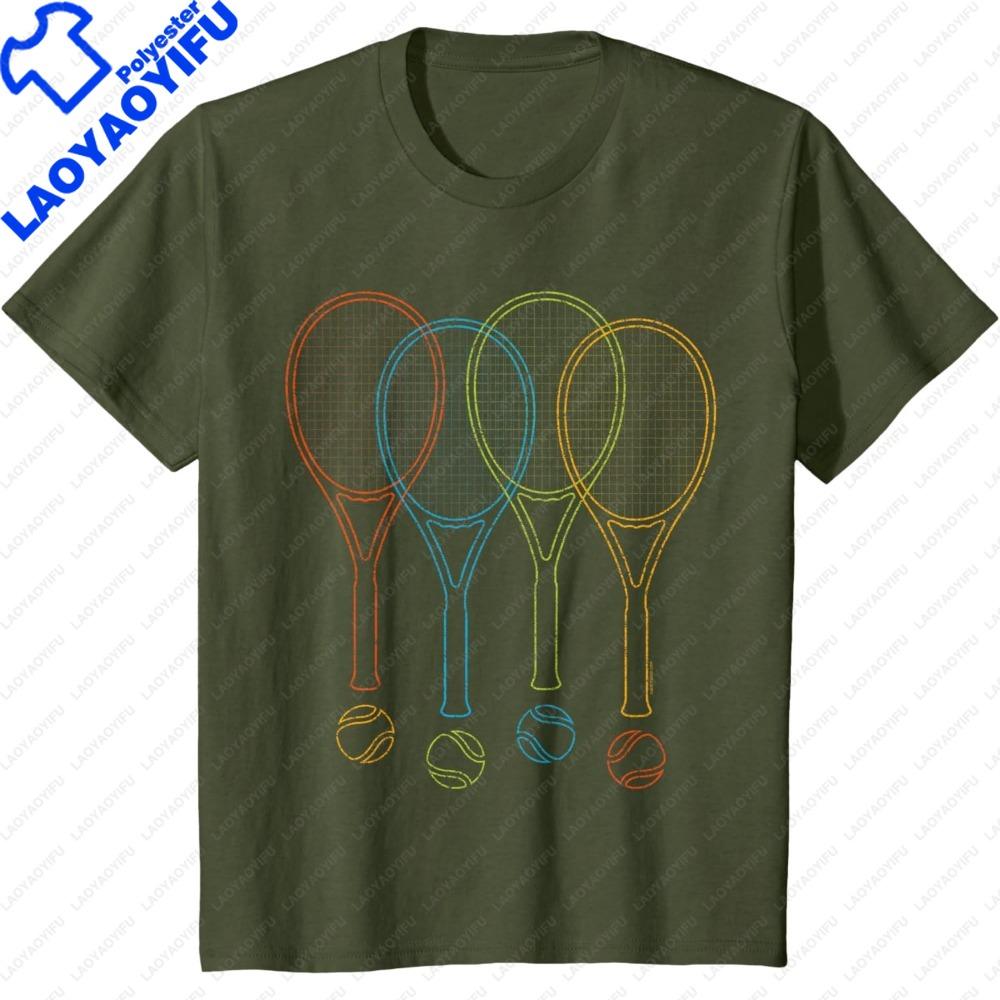 Tennis T Shirt Women Unisex Rackets Balls Cool Tennis Shirt Oneck Graphic Print Outdoor Sports Enthusiasts Clothes Fashion Tops