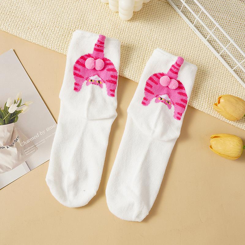 Cartoon Cat Egg Socks Soft Breathable Cute Mid Tube Cotton Socks 3D Cat Egg Balls Unique Design Trendy Funny
