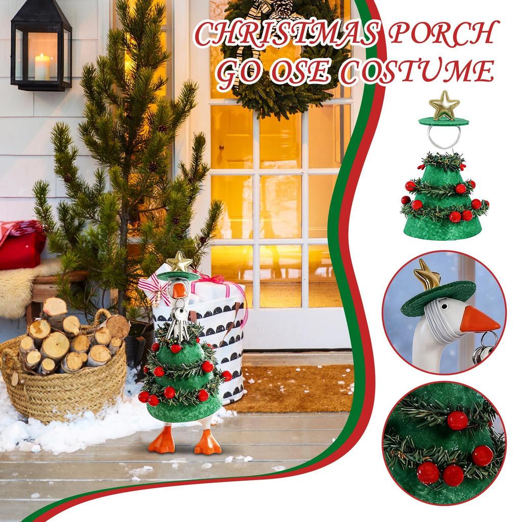 Christmas Tree Geese Outfit Tree Shaped Statue Decor Clothes Lawn Porch Geese Statue Costume For Holiday Celebrations Seasonal