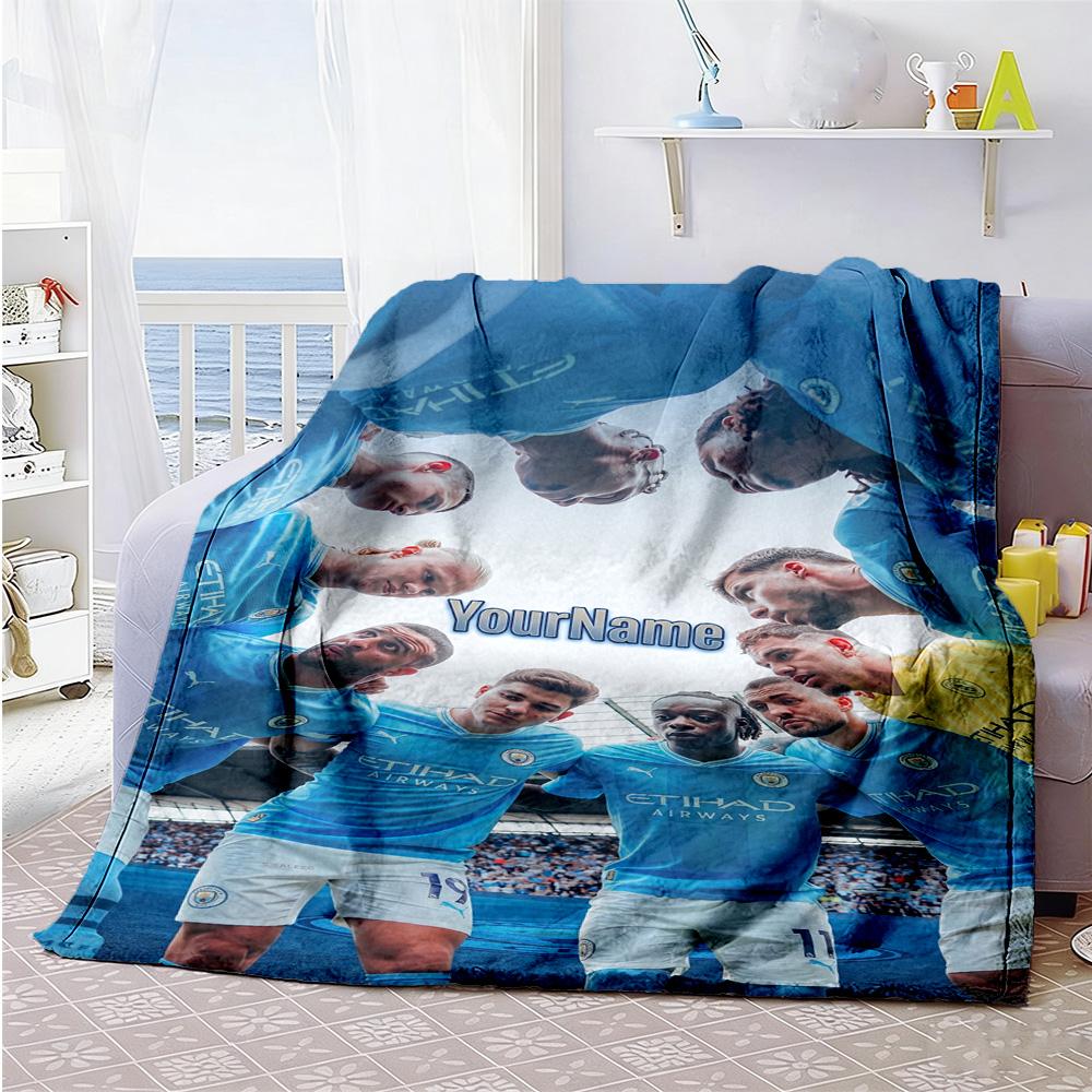 Manchester City Customize Text Blanket Gift Customizable Blanket Comfortable Suitable for Chair Bed Sofa Home Decor Ideal for All Seasons
