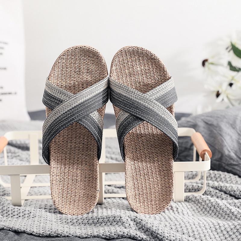 Linen Summer Non-Slip Indoor Slippers - Unisex Soft & Silent Sandals 42-43 темно-серого