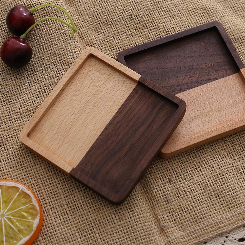 

Набор деревянных подставок для чая и кофе с гравировкой, креативными изоляционными прокладками и подносами splicing square groove 8.8*8.8