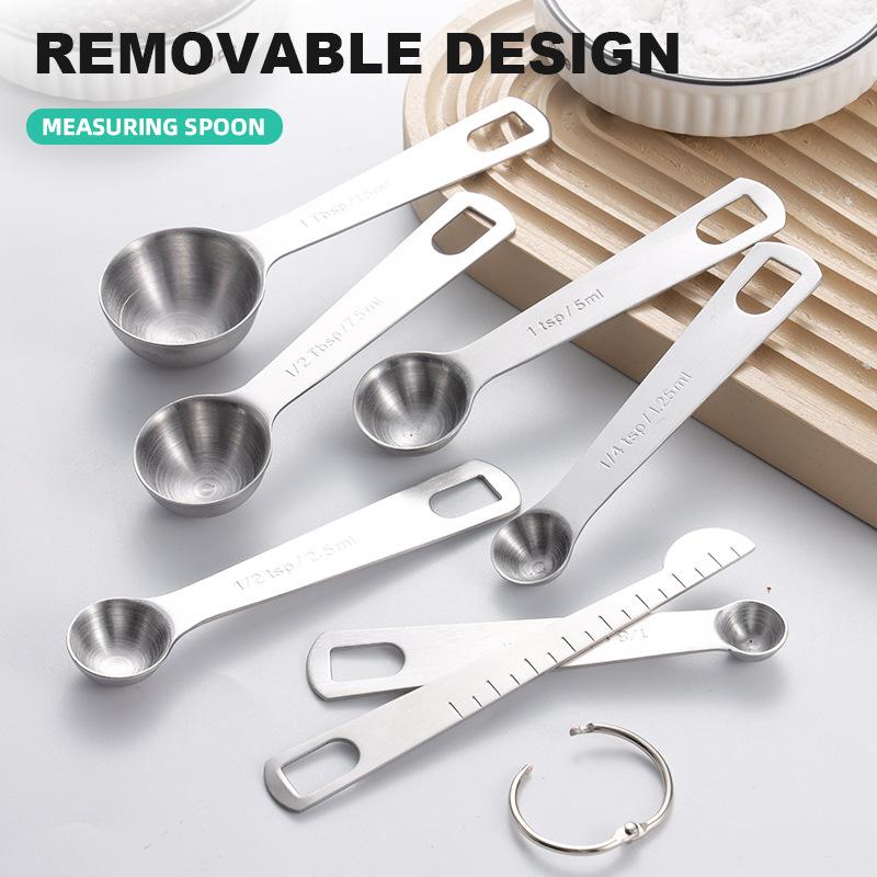 Stainless steel measuring spoon 4/6/7/8 pcs set with scale measuring ruler spoon kitchen coffee baking measuring tool set