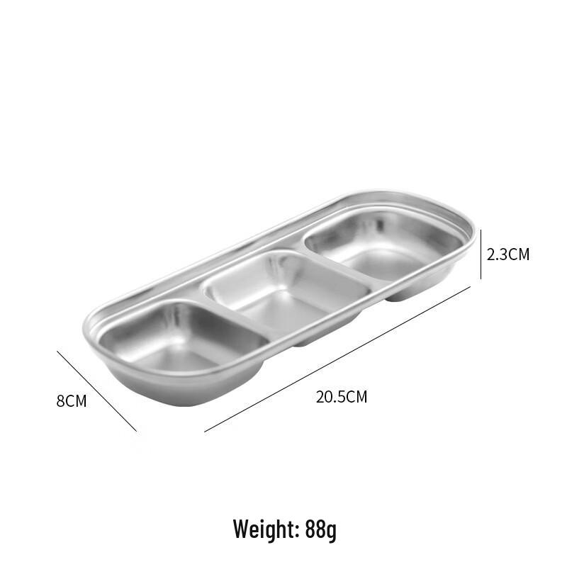 Han You 304 Stainless Steel Korean Style Three-Compartment Square Sauce Dish