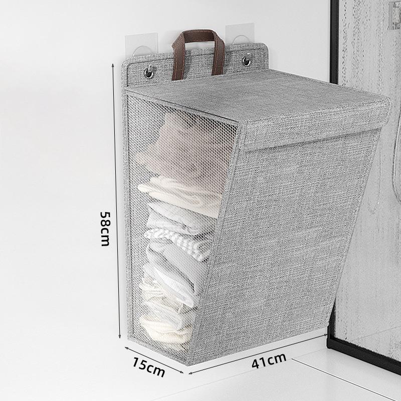 Foldable Dirty Laundry Basket with Lid and Handles Fabric Dirty Clothes Hampers Wall Hanging Washing Clothes Mesh Hook Organizer