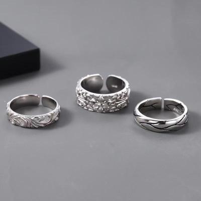 Retro Kreuz Blume Punk Hip Hop Herren Verstellbarer Ring