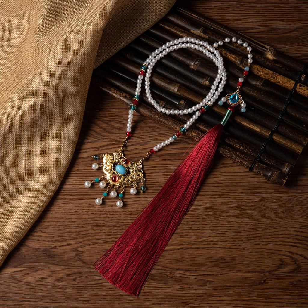Retro Versatile Ming-Made Necklace Collar Performance Yingluo Hanfu Ancient Style Yingluo Safety Lock Long Tassel With Jewelry Women