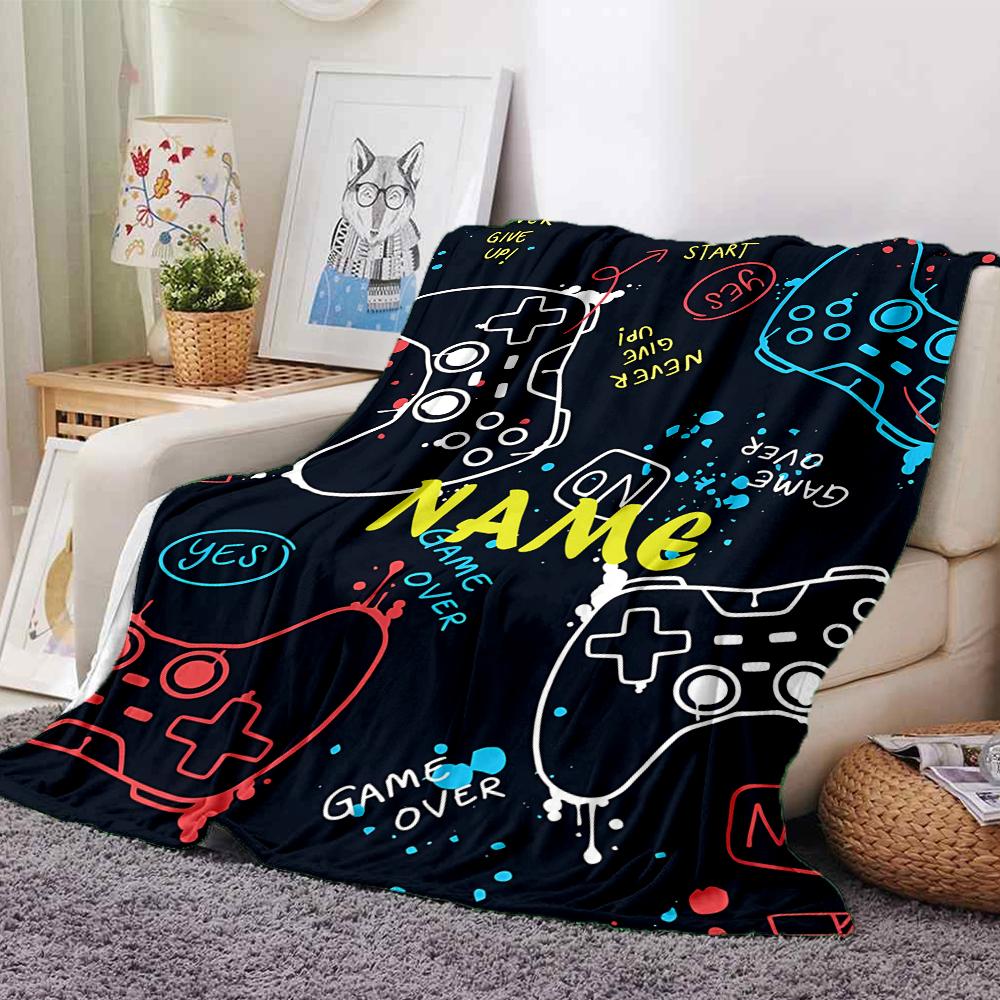 Custom Name Game Controller Theme Printed Blanket - Perfect for Couch, Bed, Travel & Outdoor Use | Machine Washable, Cozy & Durable.