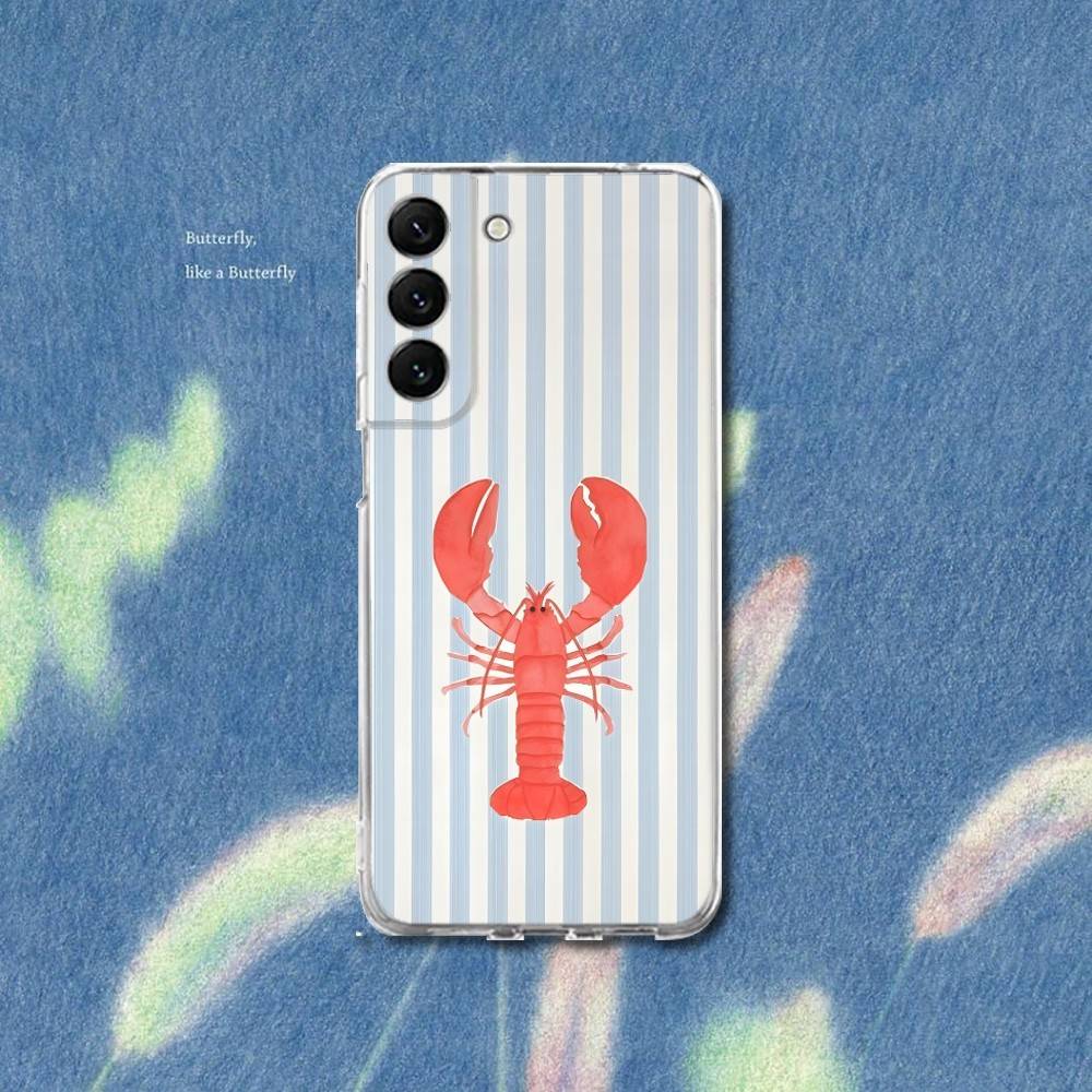 Lobster On Stripes Ocean Phone Case Silicone For Samsung S25,S23,21,22,20 Ultra,S20 FE lite,S10,9,PIus Note20ultra Cover Clear