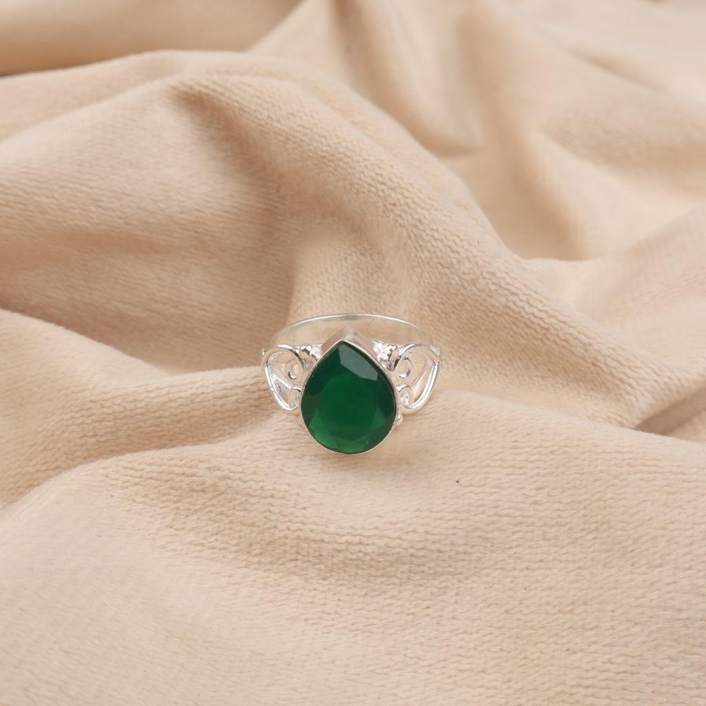 Natural Green Onyx Gemstone 925 Sterling Silver Jewelry Handmade Pear Shape Ring RR-46-9