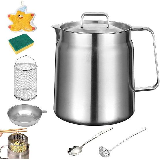 Фритюрница из нержавеющей стали, 304 нержавеющая сталь, большая вместимость, многофункциональный резервуар для фильтрации масла, кухонная фритюрница с фильтром, идеально подходит для приготовления картофеля фри 2L