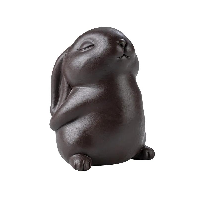 Purple Clay Tea Pet Mascot Rabbit Tea Figurine Ornaments Handmade Crafts Tea Set Decoration Accessories